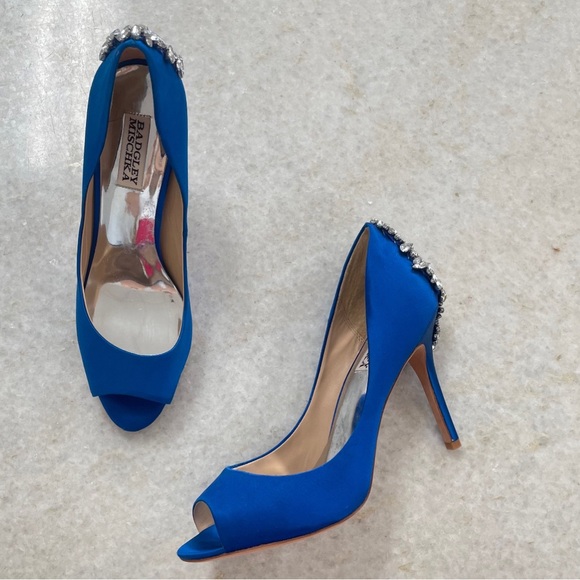 Badgley Mischka Kiara Embellished Peep-Toe Heels Royal Blue Size 9 ✨ - Picture 2 of 4